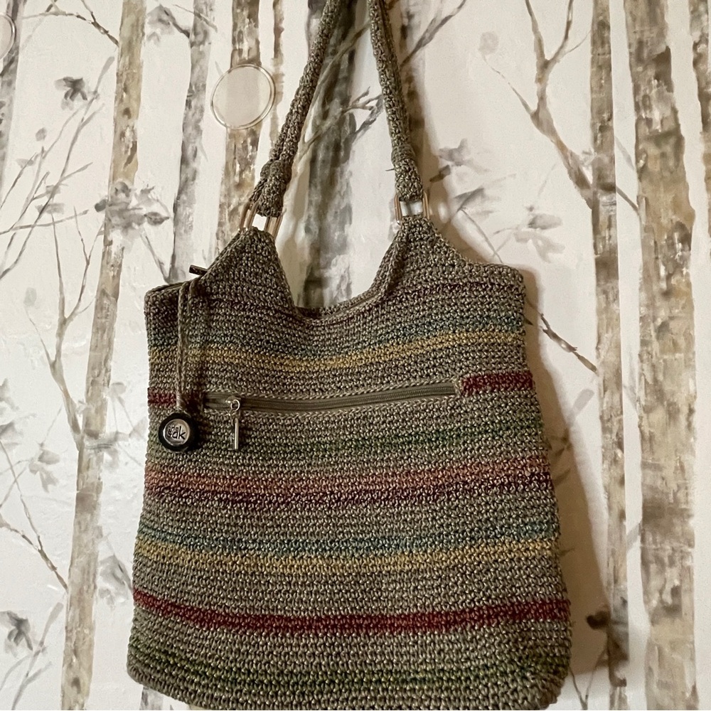 Sak Belle Tote Bag Multicolor Stripes Crochet Woven Gypsy Hobo Shoulder Bag - Picture 4 of 8